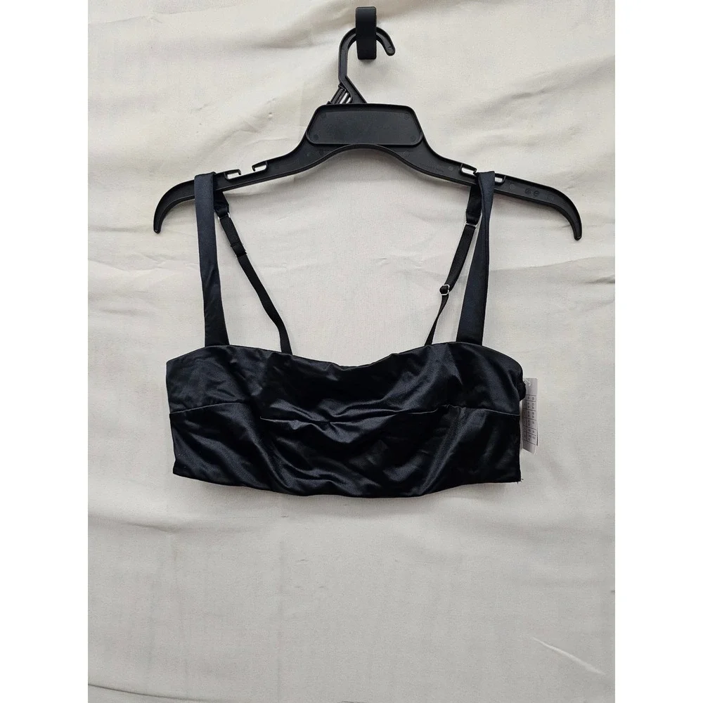 Auden Womens Satin Bralette Black Nylon Blend Casual Size Medium